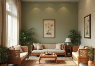 Eco-friendly interior design Panchkula using bamboo, local stone, and energy-efficient lighting