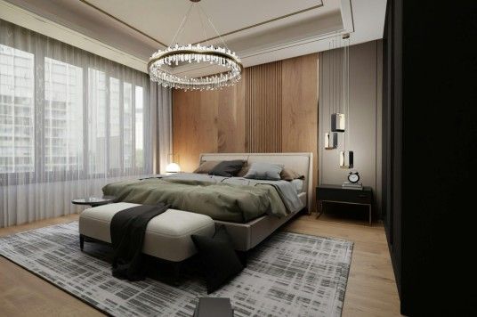 Premium master bedroom design for 2BHK 3BHK interiors in Panchkula with a statement headboard and walk-in wardrobe.