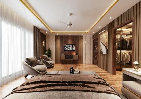 Residential interior design services in Panchkula offering modern home interiors, custom furniture, modular kitchens, space planning, and turnkey solutions for bedrooms, living rooms, and kitchens.