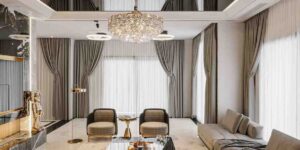 Affordable interior design in Chandigarh with a luxury-style living room, modern furniture, smart lighting, and budget-friendly décor for stylish homes.