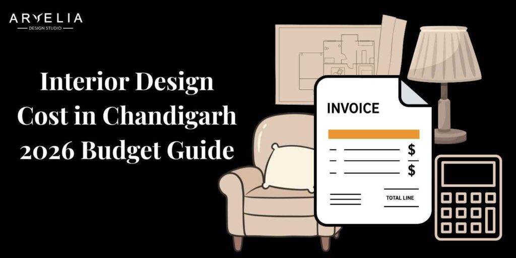 Interior design cost in Chandigarh 2026 showing real budget guide, per sq ft pricing, and cost breakdown for Tricity homeowners planning 1BHK, 2BHK, 3BHK, and villa interiors