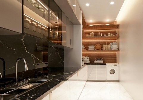 modular kitchen design for 2BHK in Panchkula L-shaped layout with storage cabinets and countertop