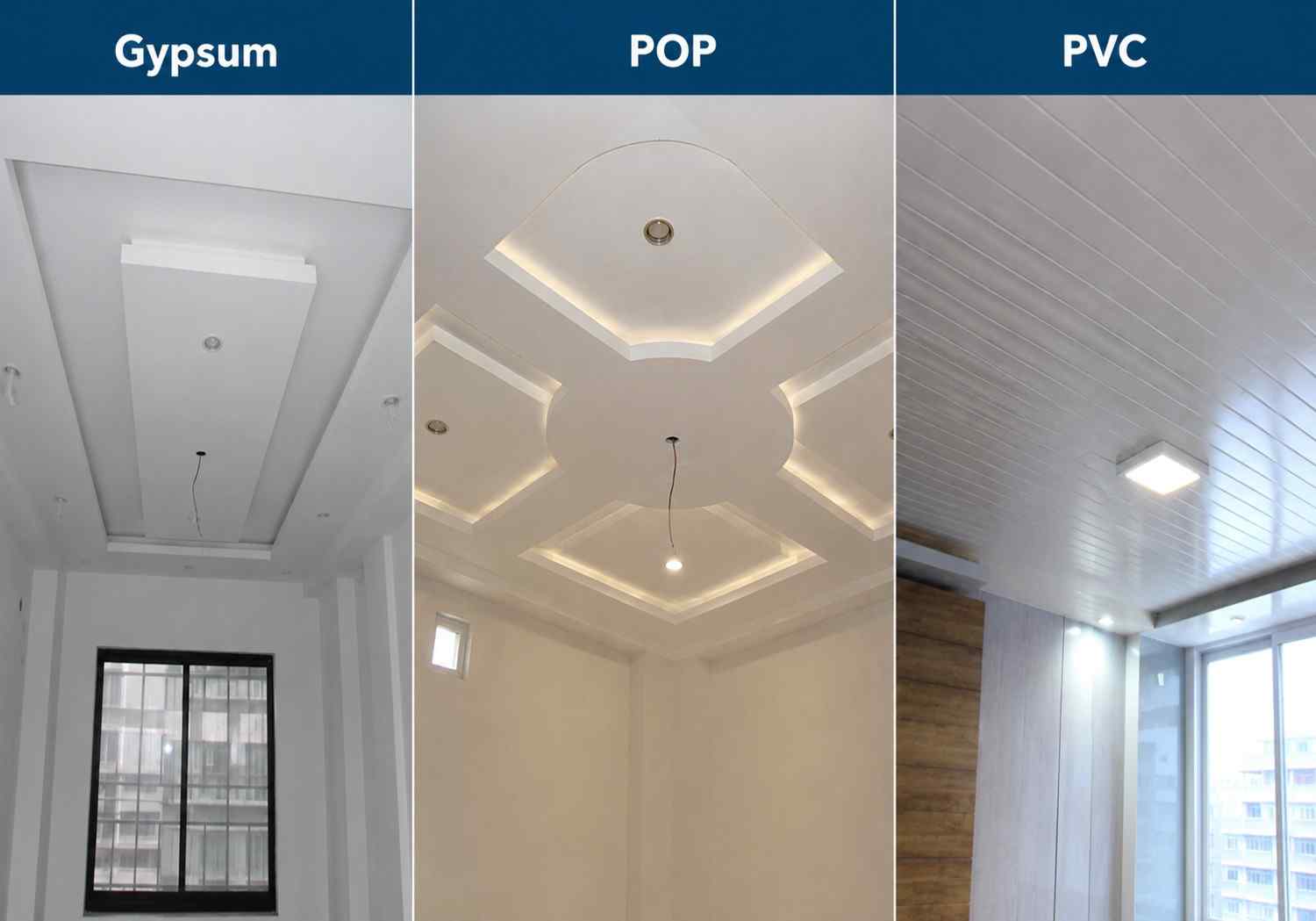 Gypsum vs POP vs PVC false ceiling materials for Chandigarh homes